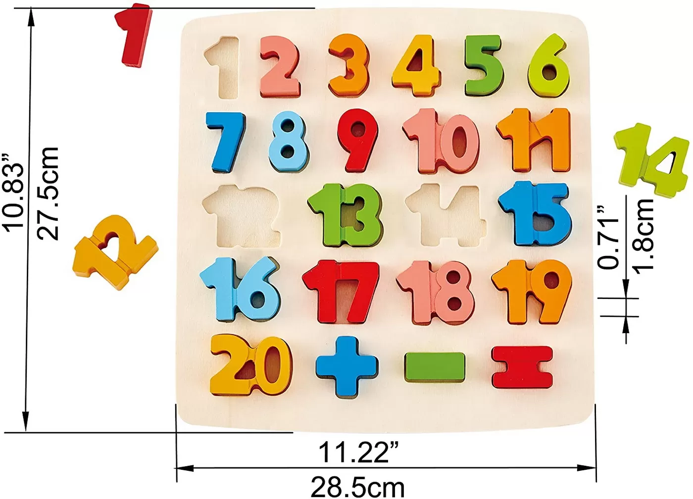 Joc puzzle incastru din lemn cu numere de la 0 - 20, matematica, varsta de la 3 ani la 10 ani [4]