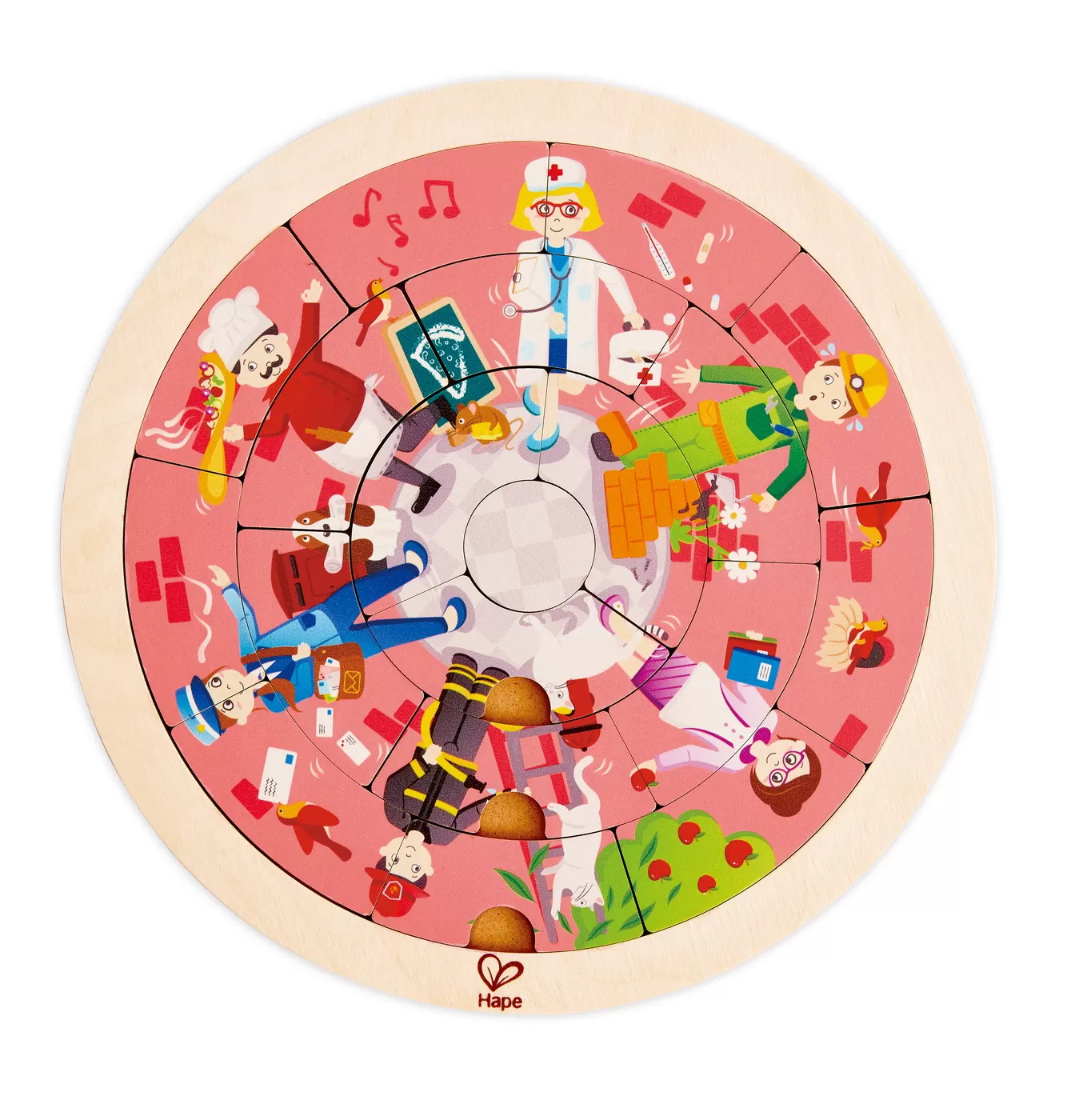 Puzzle rotund cu 2 fete, Invata meseriile, 20 piese din lemn, varsta de la 4 ani la 10 ani [2]