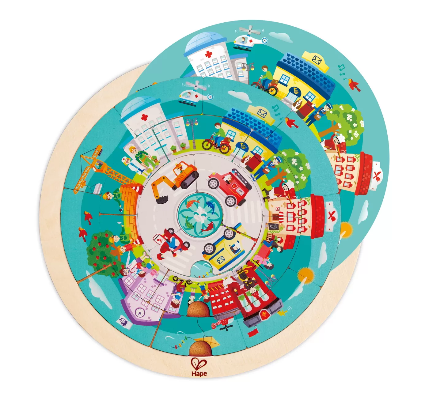 Puzzle rotund cu 2 fete, Invata meseriile, 20 piese din lemn, varsta de la 4 ani la 10 ani [4]