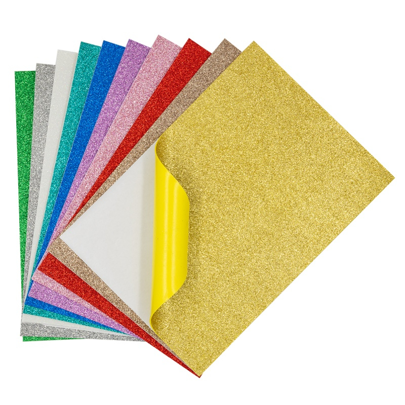 Hartie gumata autoadeziva A4, cu sclipici, 2mm, set 10 culori, Colorarte [1]