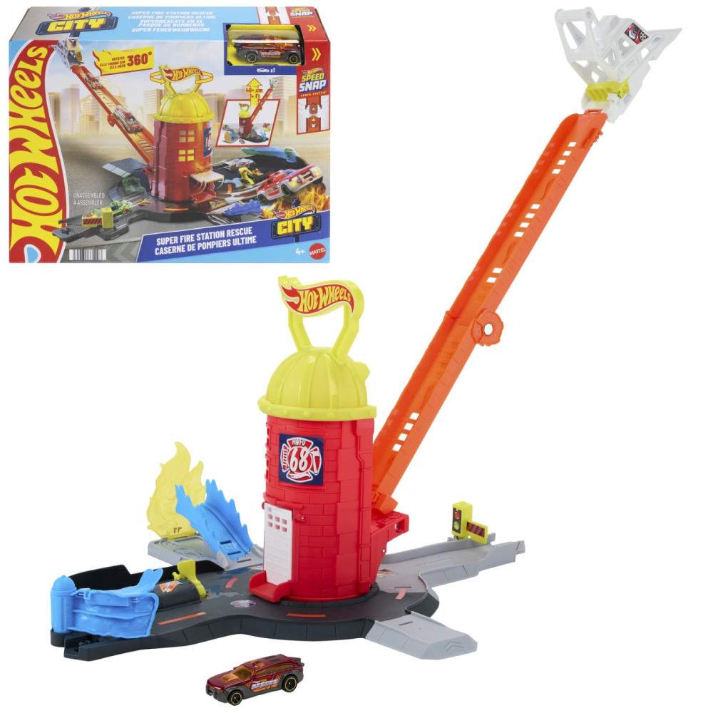 Hot wheels city set de joaca super statie de pompieri cu masinuta inclusa copii 4 ani - 10 ani [7]