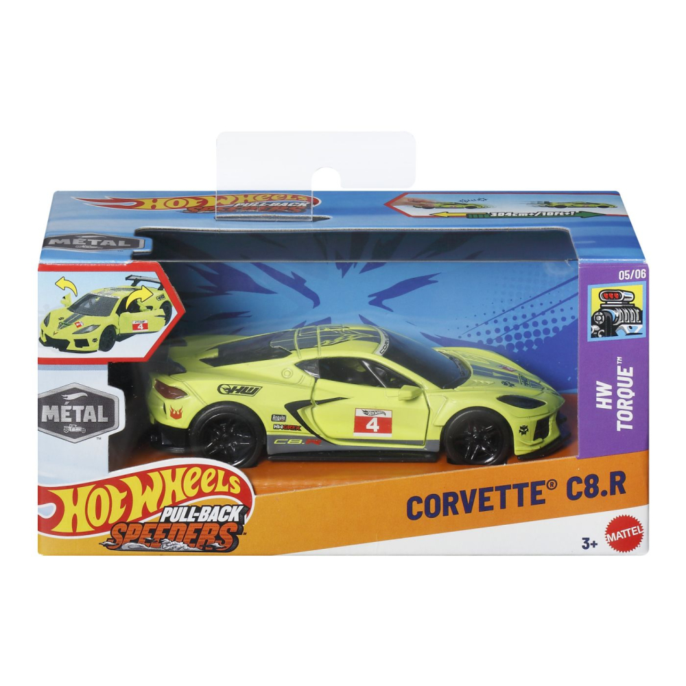 Hot wheels masinuta metalica cu sistem pull back corvette c8.r hw torque scara 1 la 43  [1]