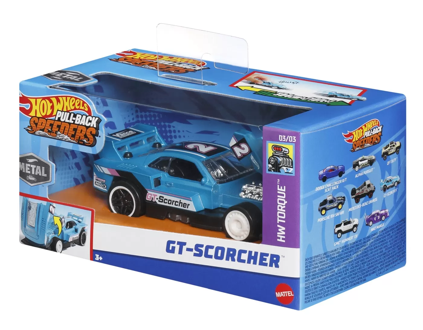 Hot wheels masinuta metalica cu sistem pull back gt scorcher scara 1:43, varsta de la 3 ani la 7 ani [2]