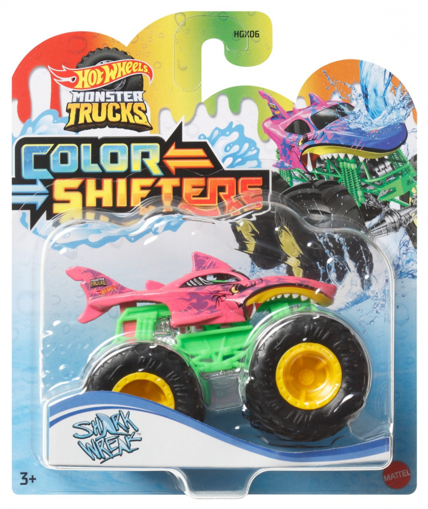 Hot wheels monster truck camion shark wreak cu culori schimbatoare scara 1:64, varsta de la 3 ani la 10 ani [1]