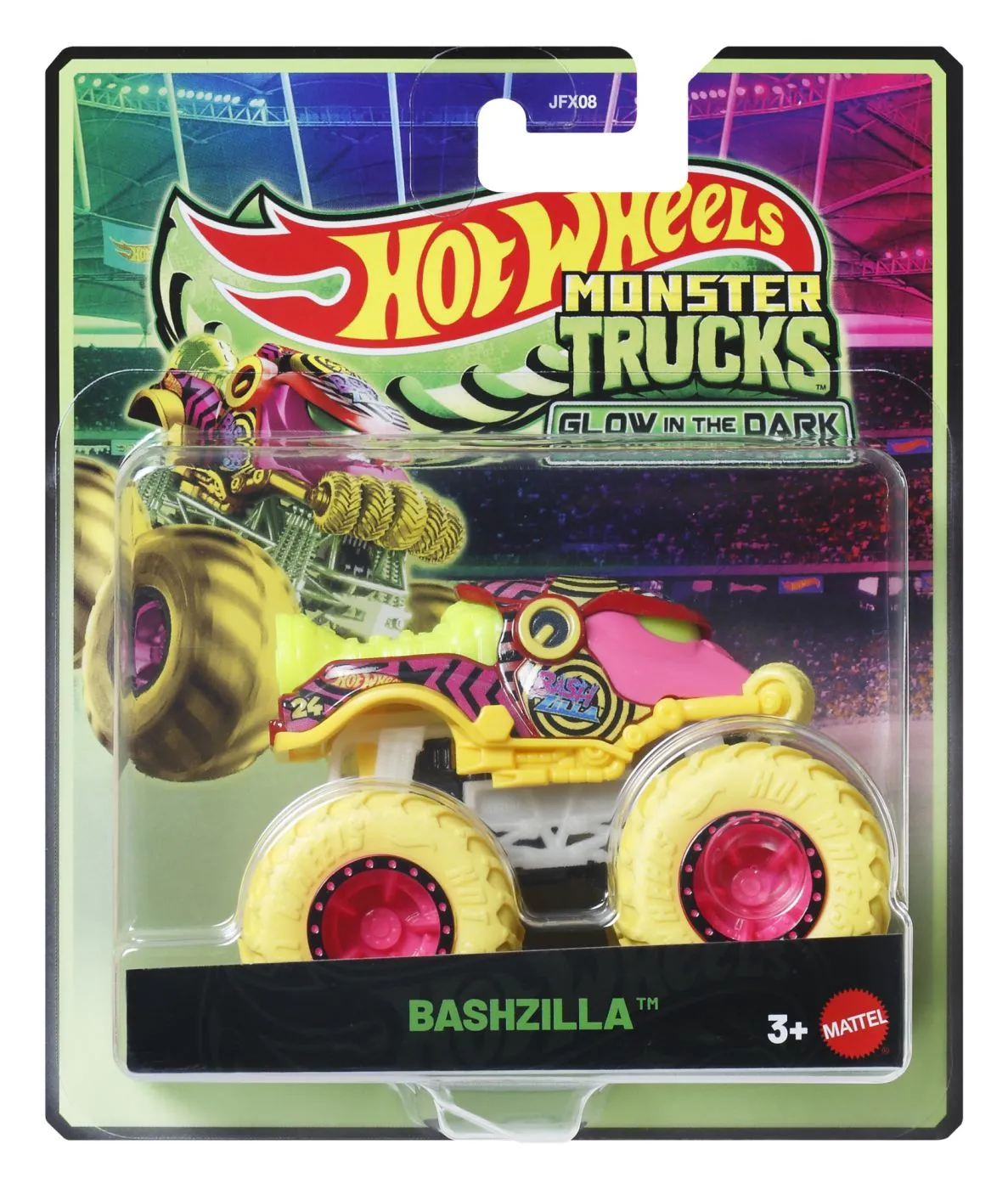 Hot wheels monster truck glow in the dark masinuta bashzilla scara 1 la 64, copii 3 ani-7 ani [1]