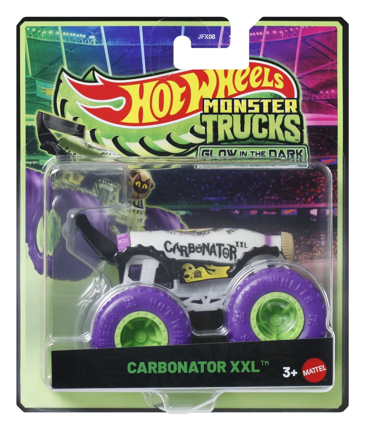 Hot wheels monster truck glow in the dark masinuta carbonator xxl cu roti mov scara 1 la 64 [1]