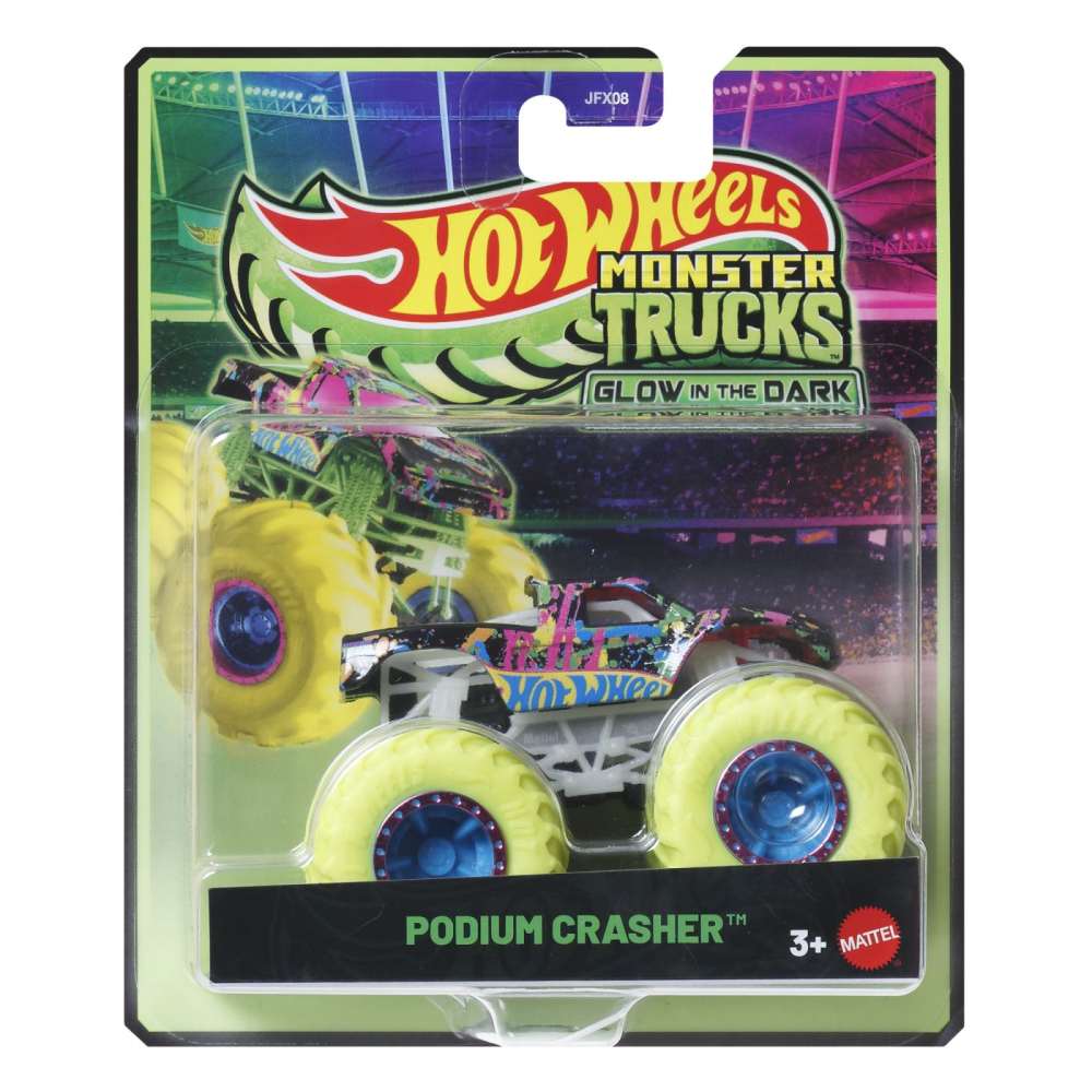 Hot wheels monster truck glow in the dark masinuta podium crasher scara 1 la 64 [1]