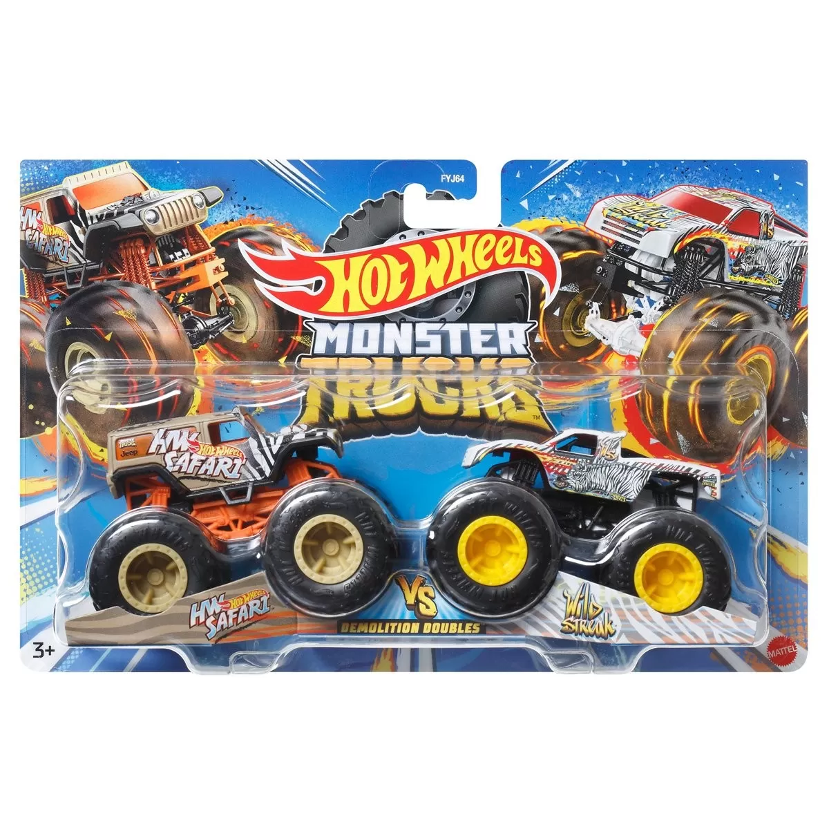 Hot wheels monster truck set 2 masini scara 1 la 64 hw safari si wild streak, varsta de la 3 ani la 14 ani [1]