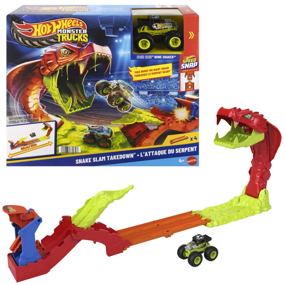 Hot wheels monster truck set de joaca pista invinge sarpele urias cu masinuta bone shaker inclusa [2]