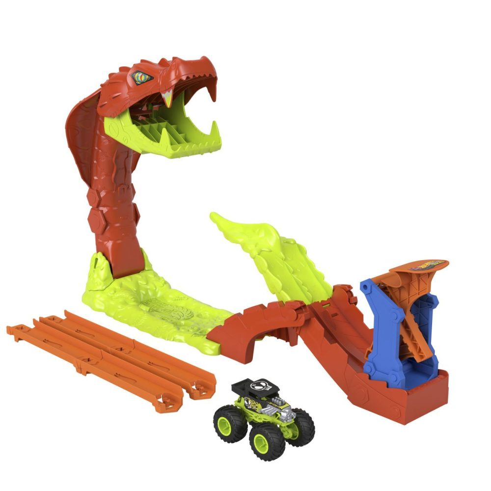 Hot wheels monster truck set de joaca pista invinge sarpele urias cu masinuta bone shaker inclusa [3]