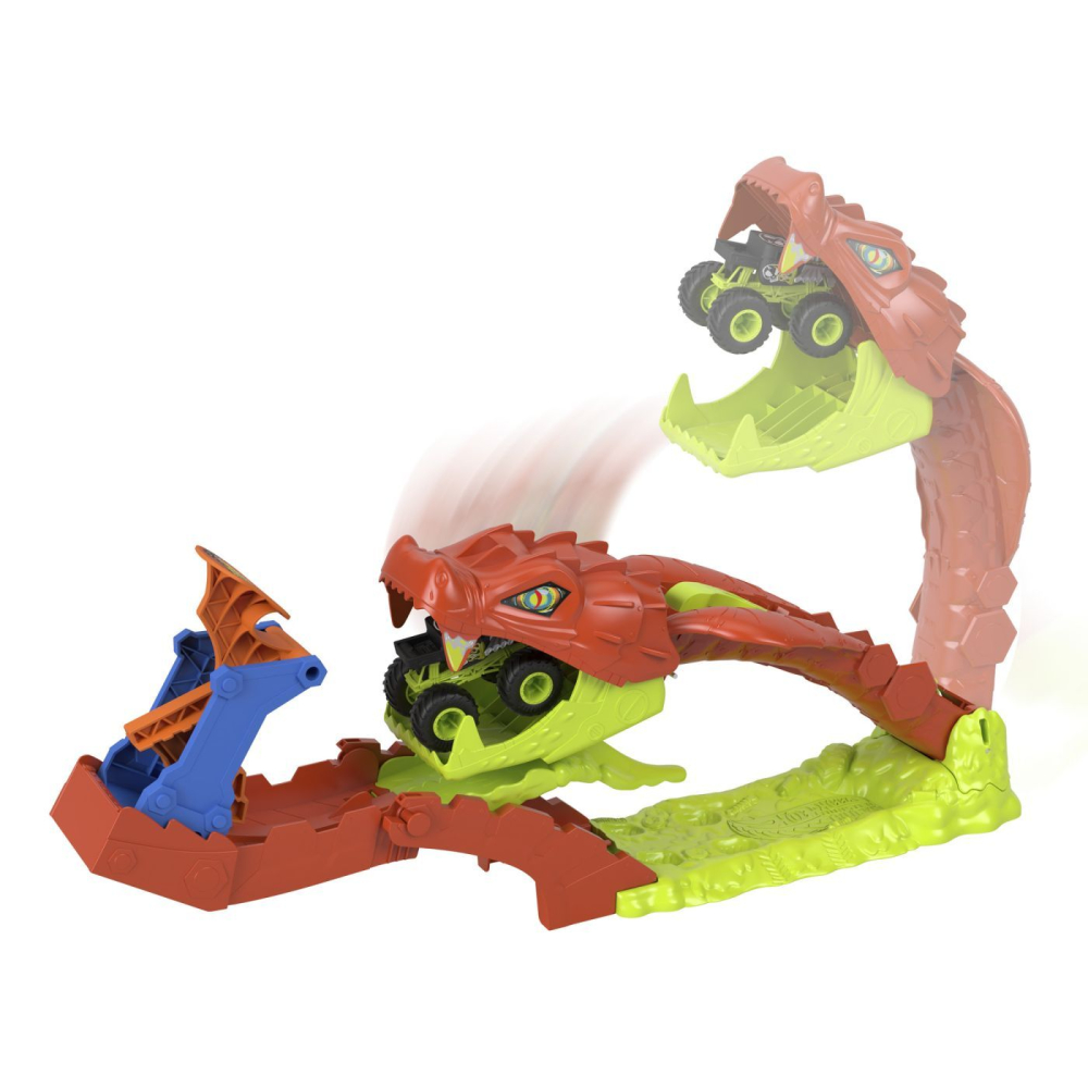 Hot wheels monster truck set de joaca pista invinge sarpele urias cu masinuta bone shaker inclusa [9]