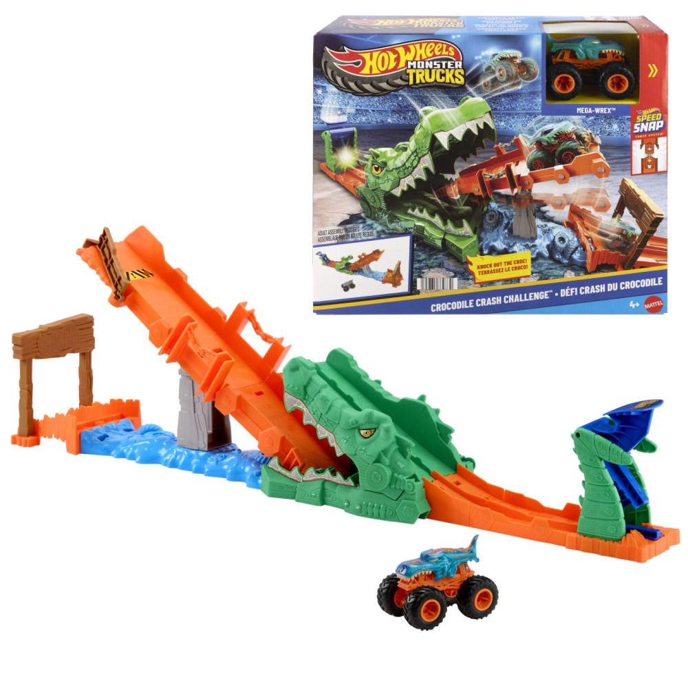 Hot wheels monster truck set de joaca provocarea crocodilului cu masinuta mega wrex [9]