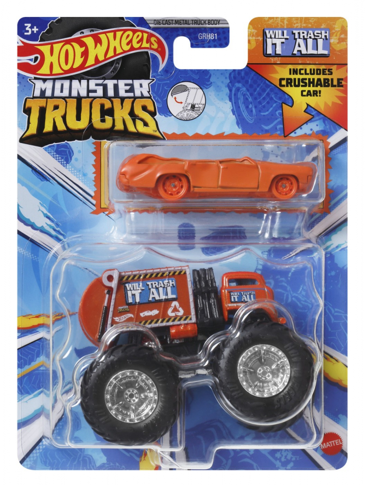 Hot wheels monster truck si masinuta metalica will trash it all, varsta de la 3 ani la 12 ani [1]