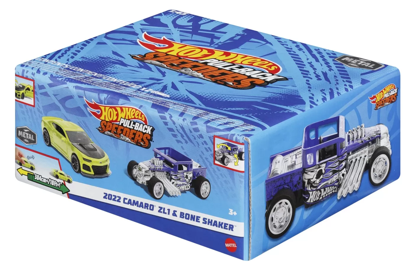 Hot wheels set 2 masinute metalice pull back 2022 camaro zl1 si bone shaker 1:43, varsta de la 3 ani la 7 ani [2]