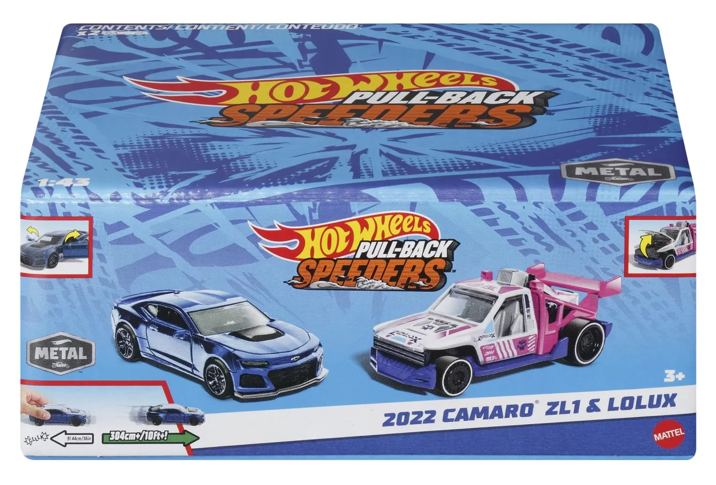 Hot wheels set 2 masinute metalice pull back camaro zl1 2022 si lolux 1:43, varsta de la 3 ani la 7 ani [1]