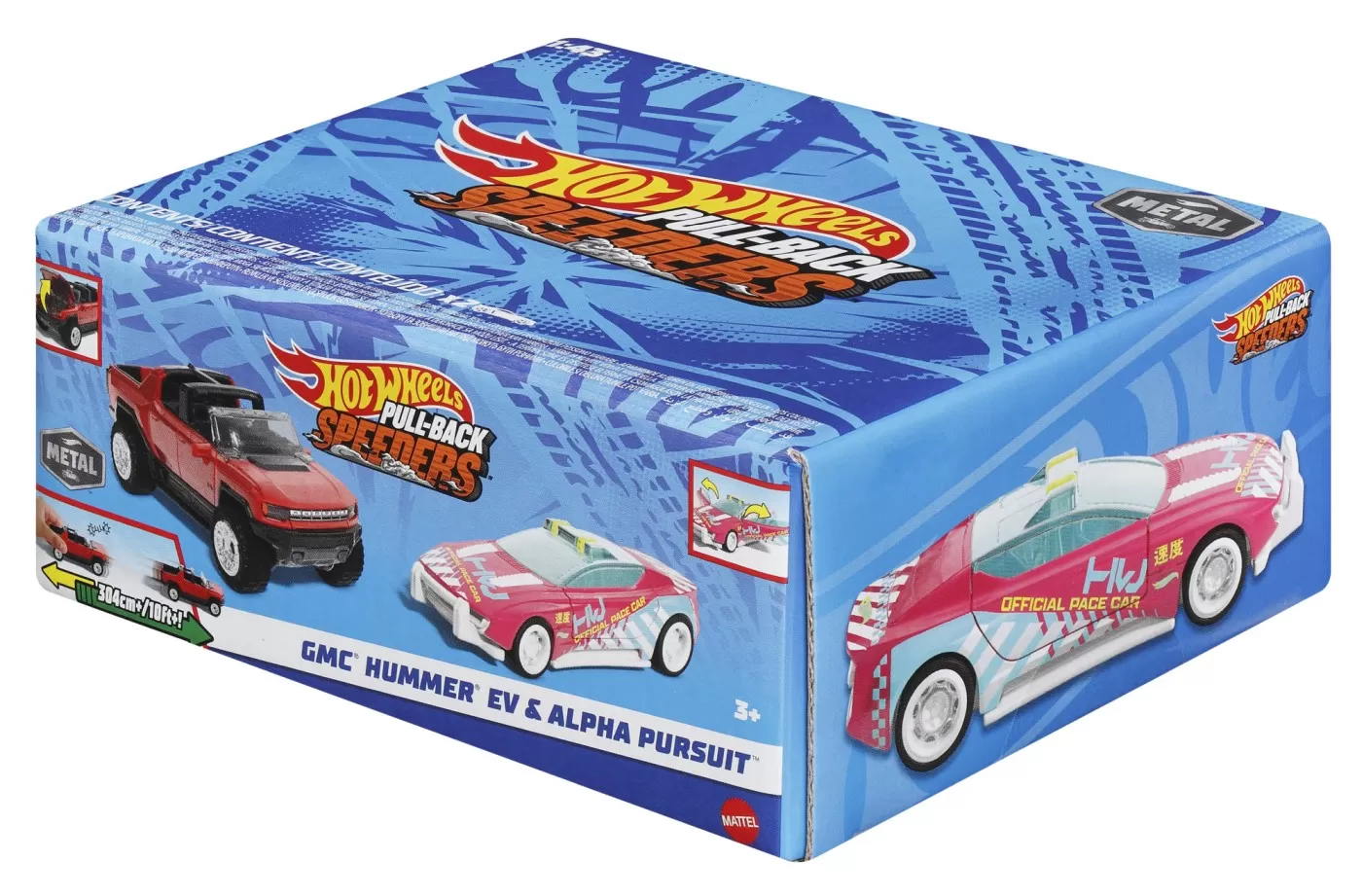 Hot wheels set 2 masinute metalice pull back gmc hummer ev si alpha pursuit 1:43, varsta de la 3 ani la 7 ani [2]