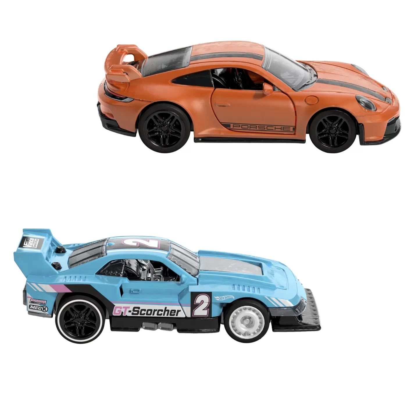Hot wheels set 2 masinute metalice pull back gt-scorcher si porsche 911 gt3 1:43, varsta de la 3 ani la 7 ani [2]