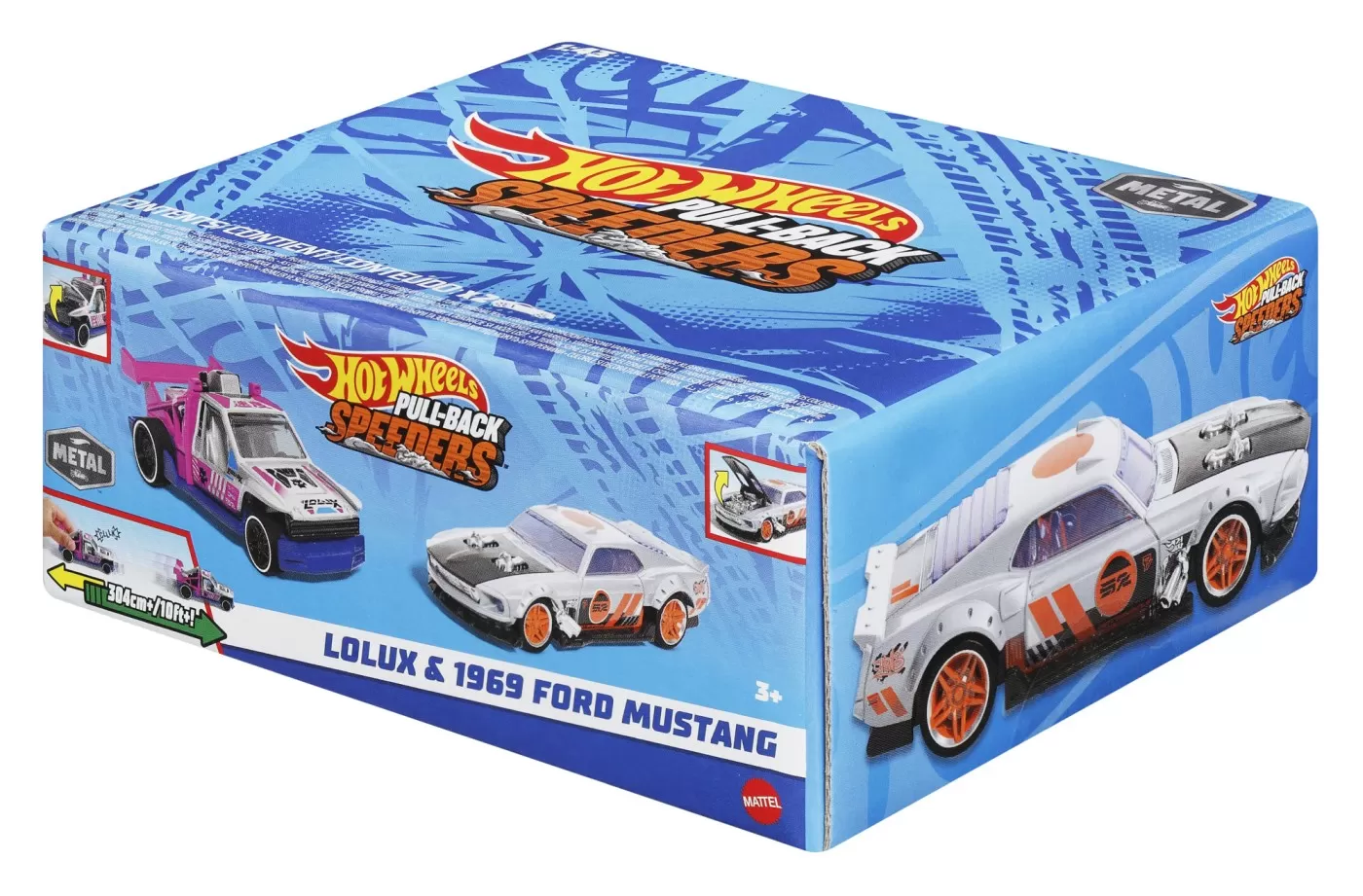 Hot wheels set 2 masinute metalice pull back lolux si 1969 ford mustang 1:43, varsta de la 3 ani la 7 ani [2]