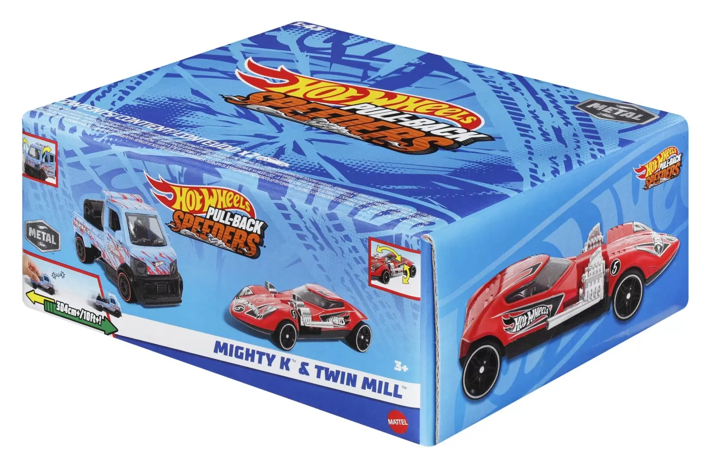 Hot wheels set 2 masinute metalice pull back mighty k si twin mill 1:43, varsta de la 3 ani la 7 ani [2]