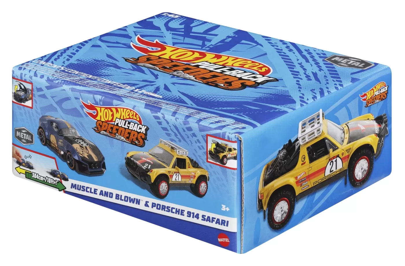 Hot wheels set 2 masinute metalice pull back muscle and blown si porsche 914 safari 1:43, varsta de la 3 ani la 7 ani [2]