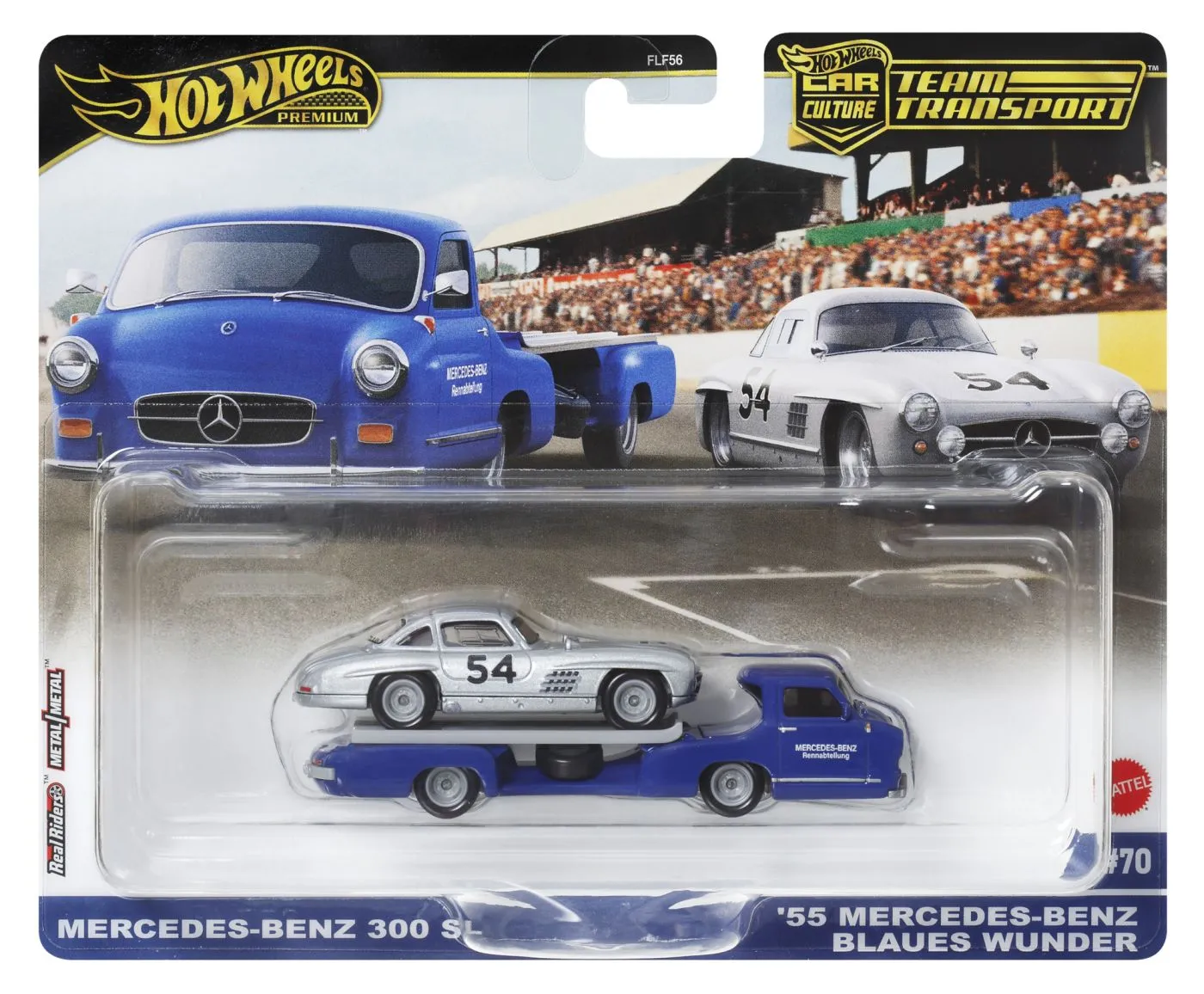 Hot wheels transportator  mercedes-benz 55  cu masinuta mercedes-benz 300 sl scara 1:64,  3 -8 ani [1]