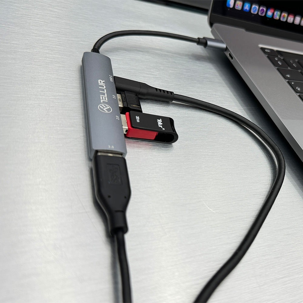 Hub USB-C 3.1 Tellur, 2xUSB 2.0 + 1xUSB-C + 1xUSB 3.0, aluminiu, gri [4]