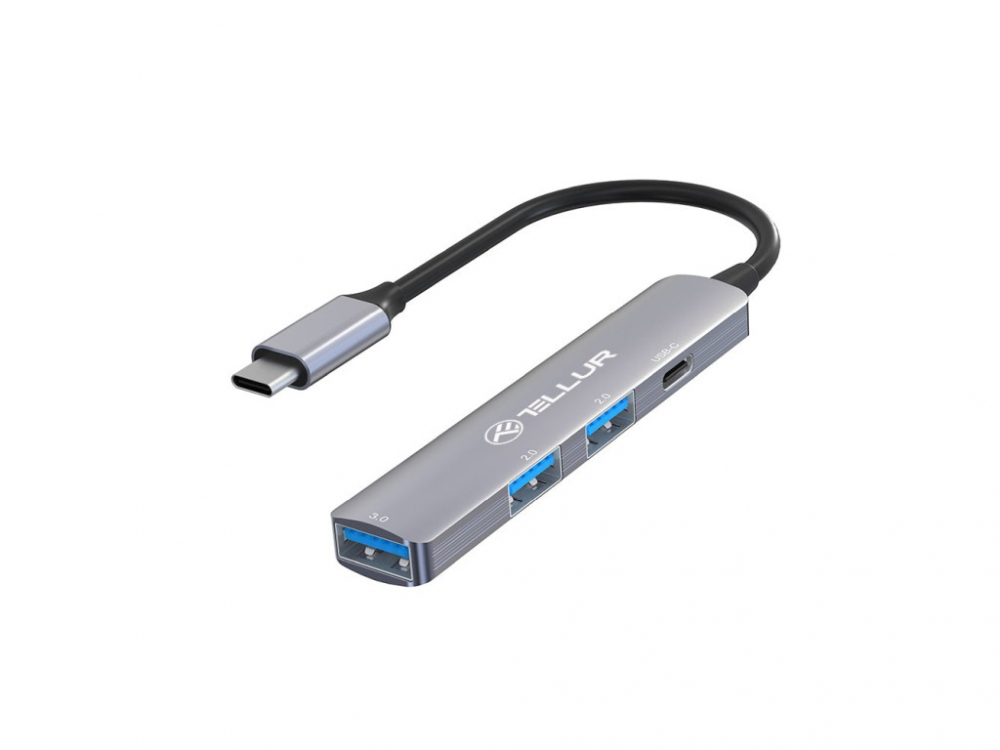 Hub USB-C 3.1 Tellur, 2xUSB 2.0 + 1xUSB-C + 1xUSB 3.0, aluminiu, gri [1]