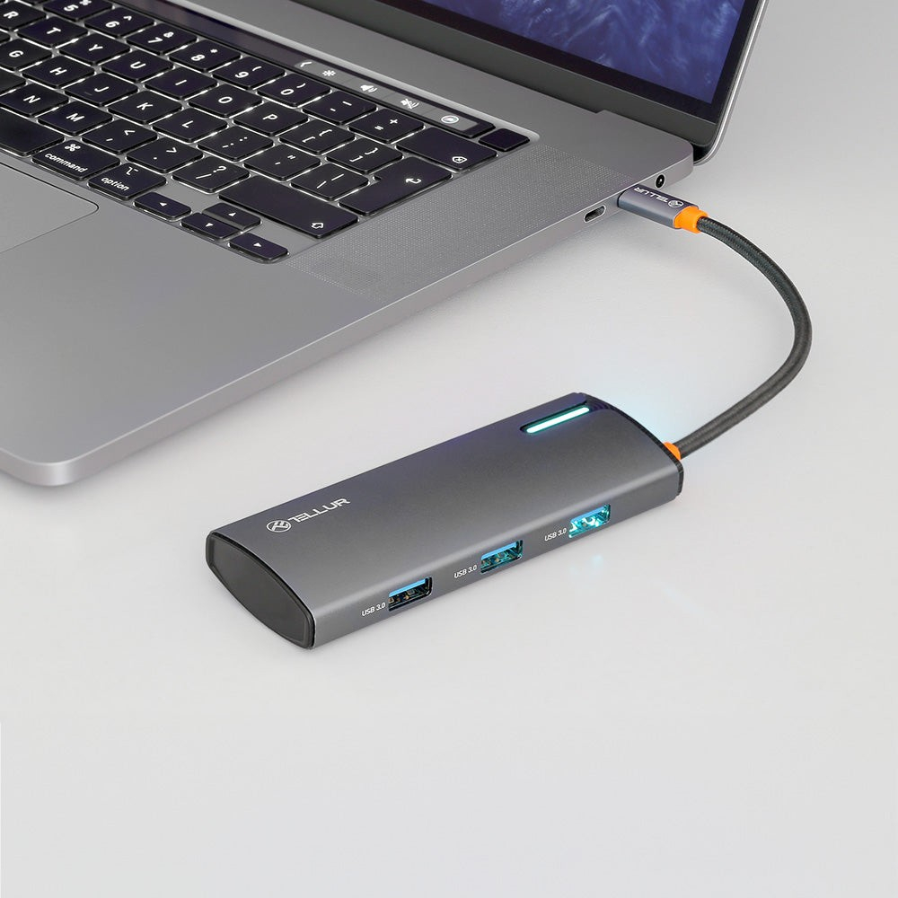 Hub USB-C Tellur, 1xPD 3.0 100W, 1xHDMI 4K, 3xUSB 3.0, aluminiu gri [2]