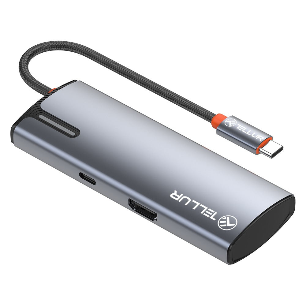 Hub USB-C Tellur, 1xPD 3.0 100W, 1xHDMI 4K, 3xUSB 3.0, aluminiu gri [3]