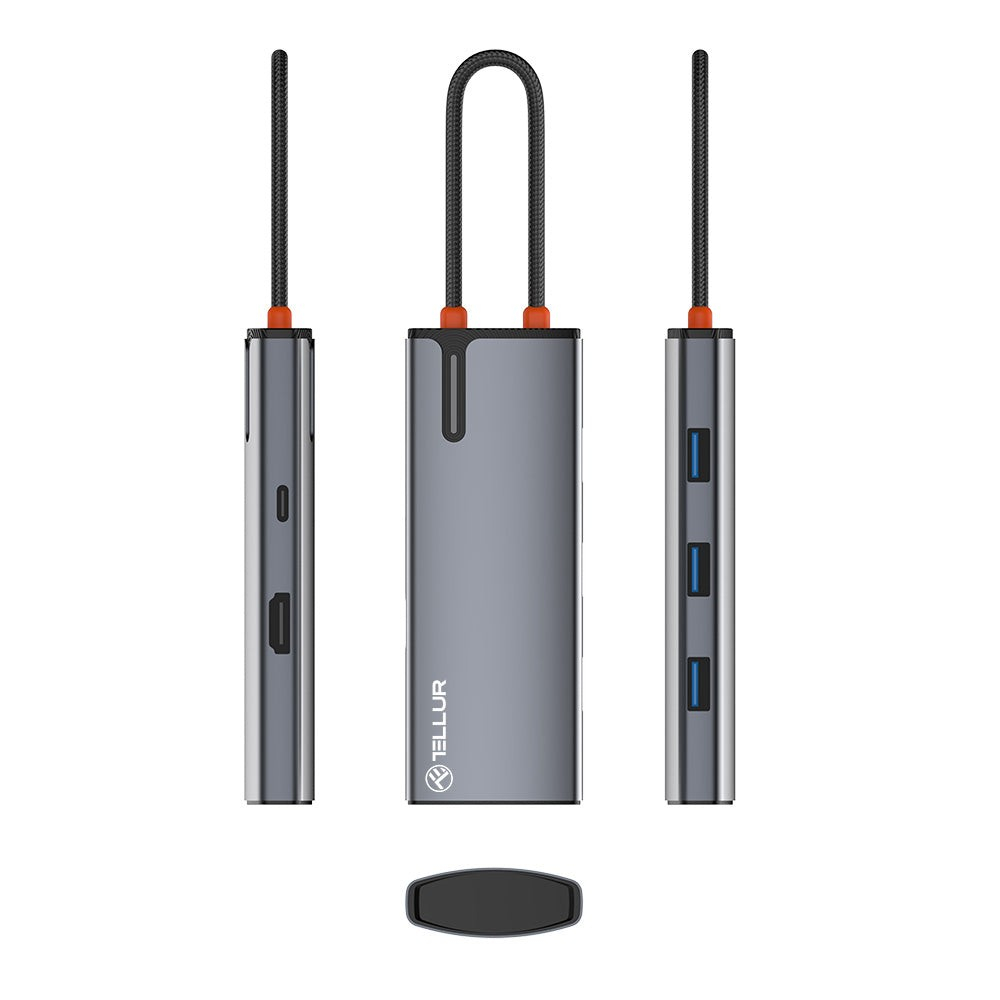 Hub USB-C Tellur, 1xPD 3.0 100W, 1xHDMI 4K, 3xUSB 3.0, aluminiu gri [12]