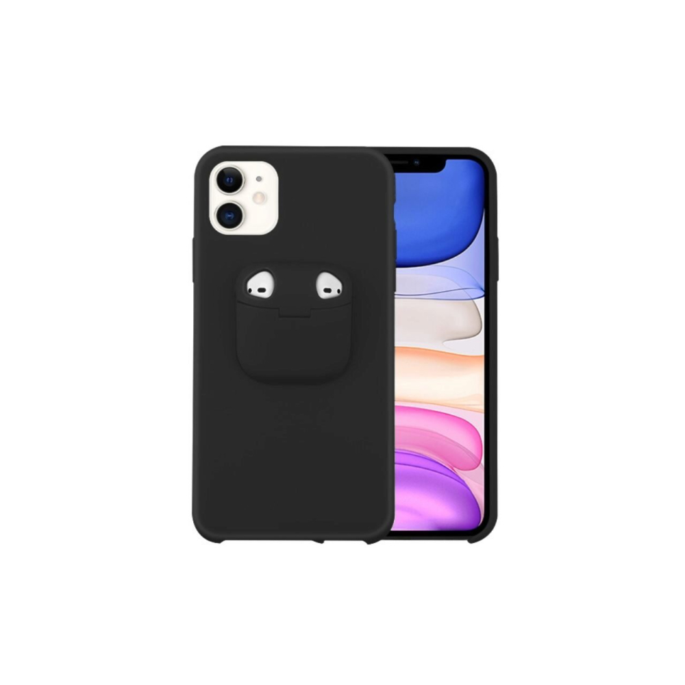 Husa iPhone 11 Lemontti Liquid Silicone with Apple AirPods Case Black [3]