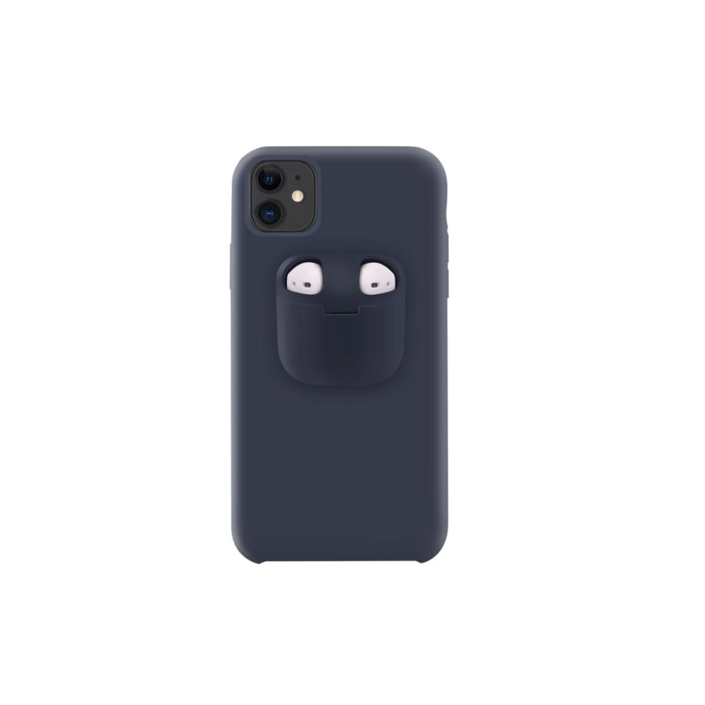 Husa iPhone 11 Lemontti Liquid Silicone with Apple AirPods Case Dark Blue [2]