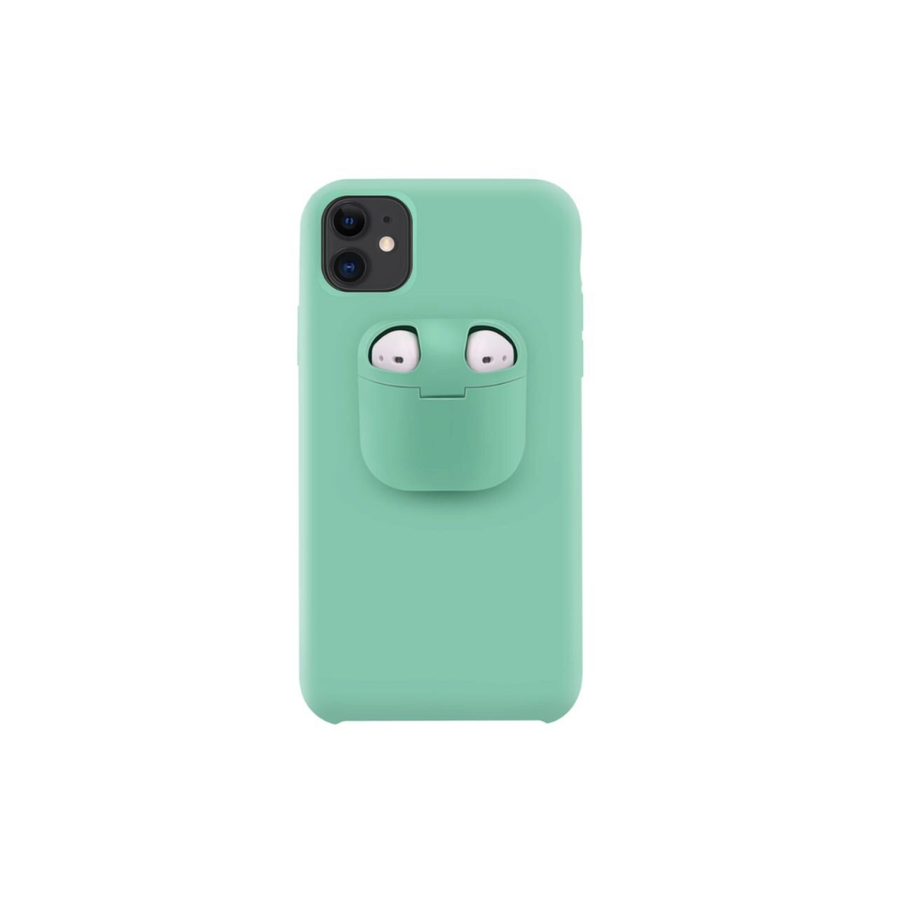 Husa iPhone 11 Lemontti Liquid Silicone with Apple AirPods Case Mint Green [4]