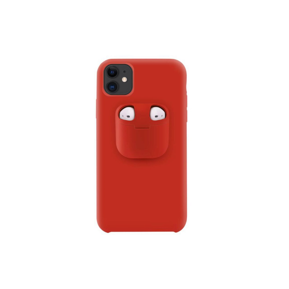Husa iPhone 11 Lemontti Liquid Silicone with Apple AirPods Case Red [3]
