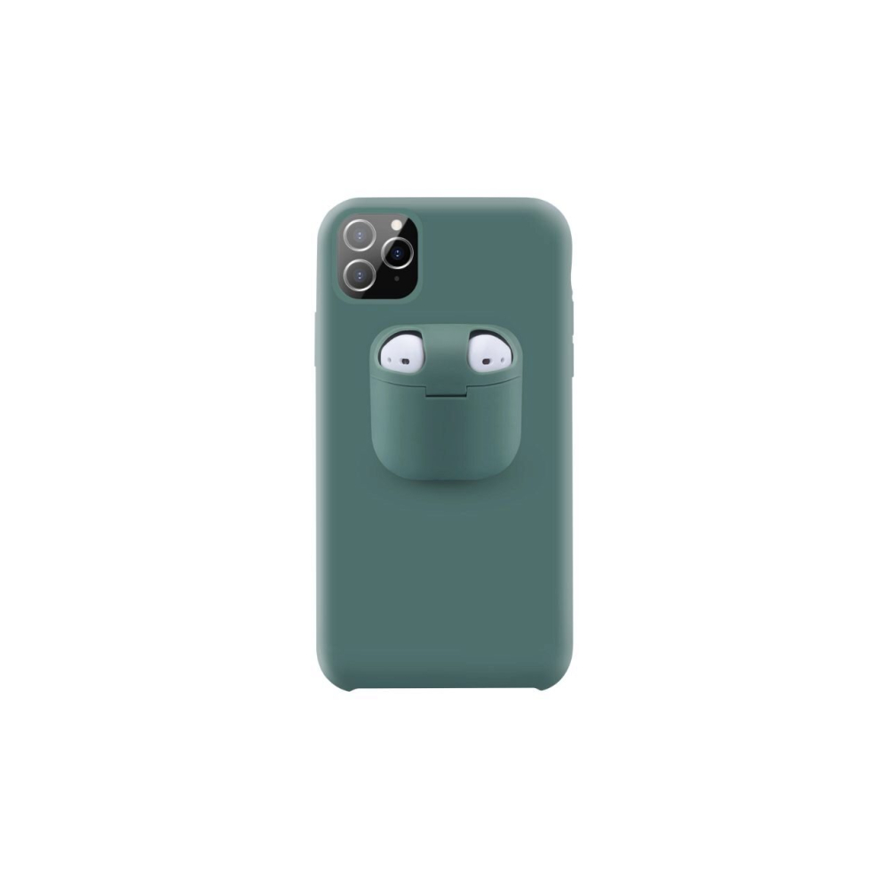 Husa iPhone 11 Pro Lemontti Liquid Silicone with Apple AirPods Case Dark Green [5]