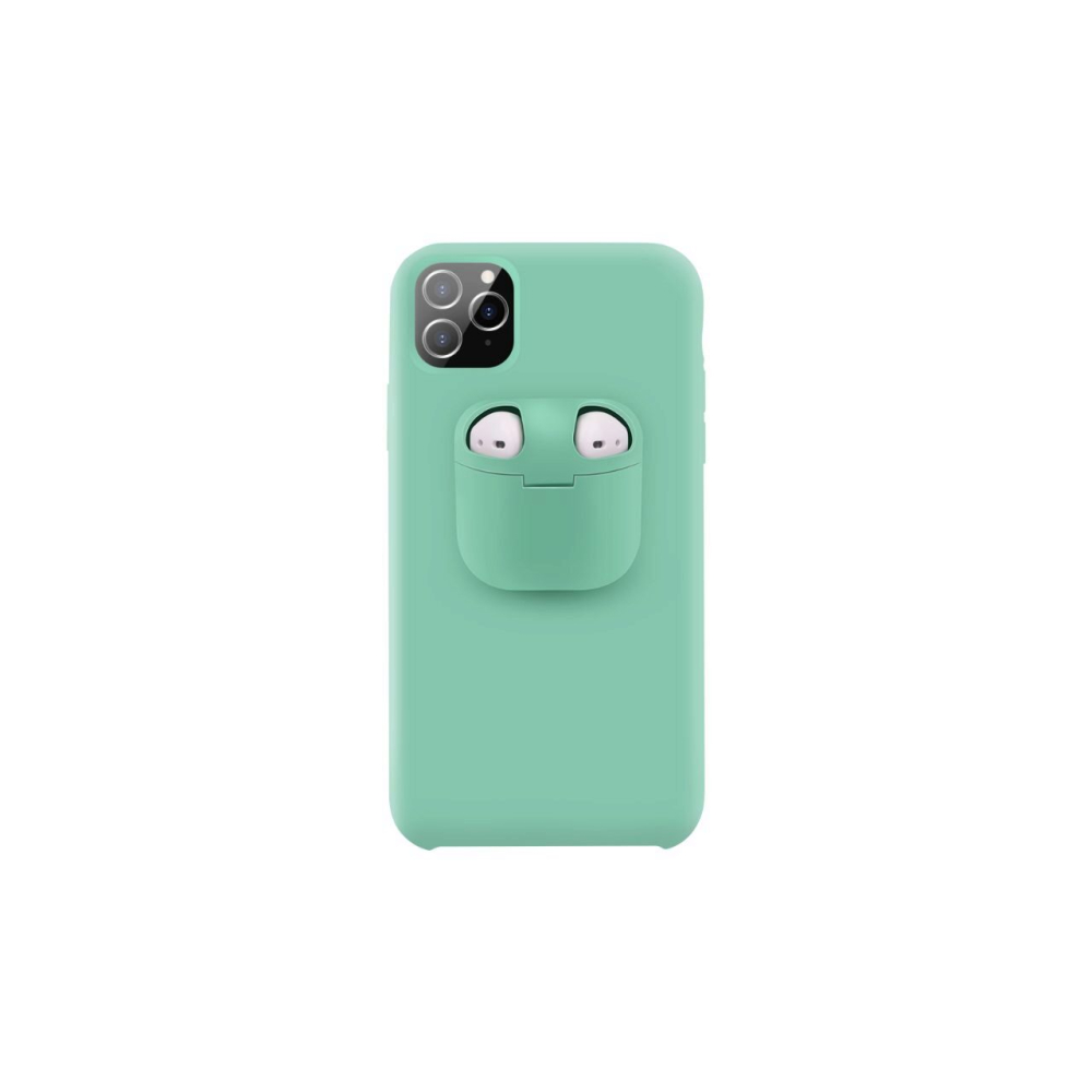 Husa iPhone 11 Pro Lemontti Liquid Silicone with Apple AirPods Case Mint Green [3]