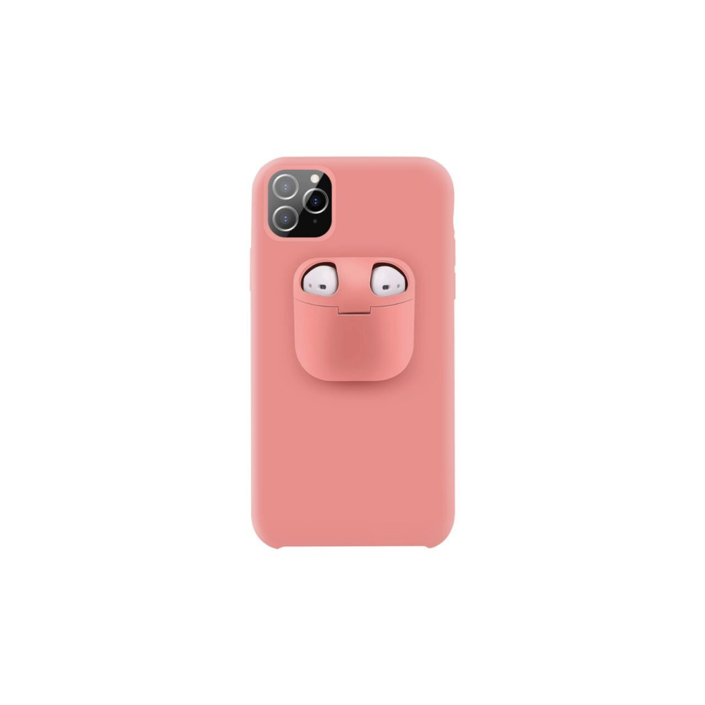 Husa iPhone 11 Pro Lemontti Liquid Silicone with Apple AirPods Case Pink [3]