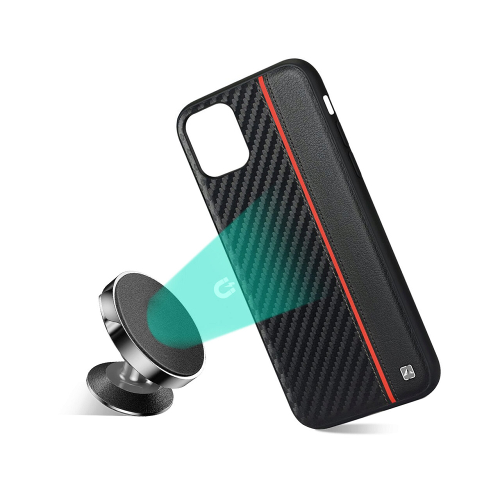 Husa iPhone 11 Pro Max Meleovo Carbon Black & Red (placuta metalica integrata) [3]