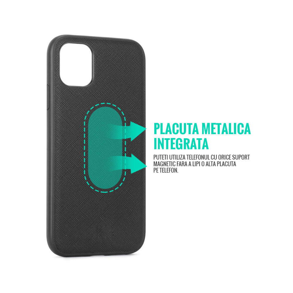 Husa iPhone 11 Pro Max Meleovo Saffiano Magnetic Black (placuta metalica integrata) [3]