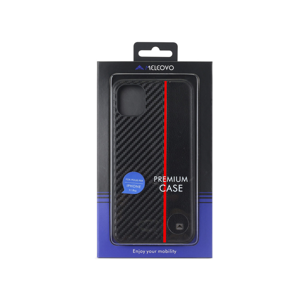 Husa iPhone 11 Pro Meleovo Carbon Black & Red (placuta metalica integrata) [3]