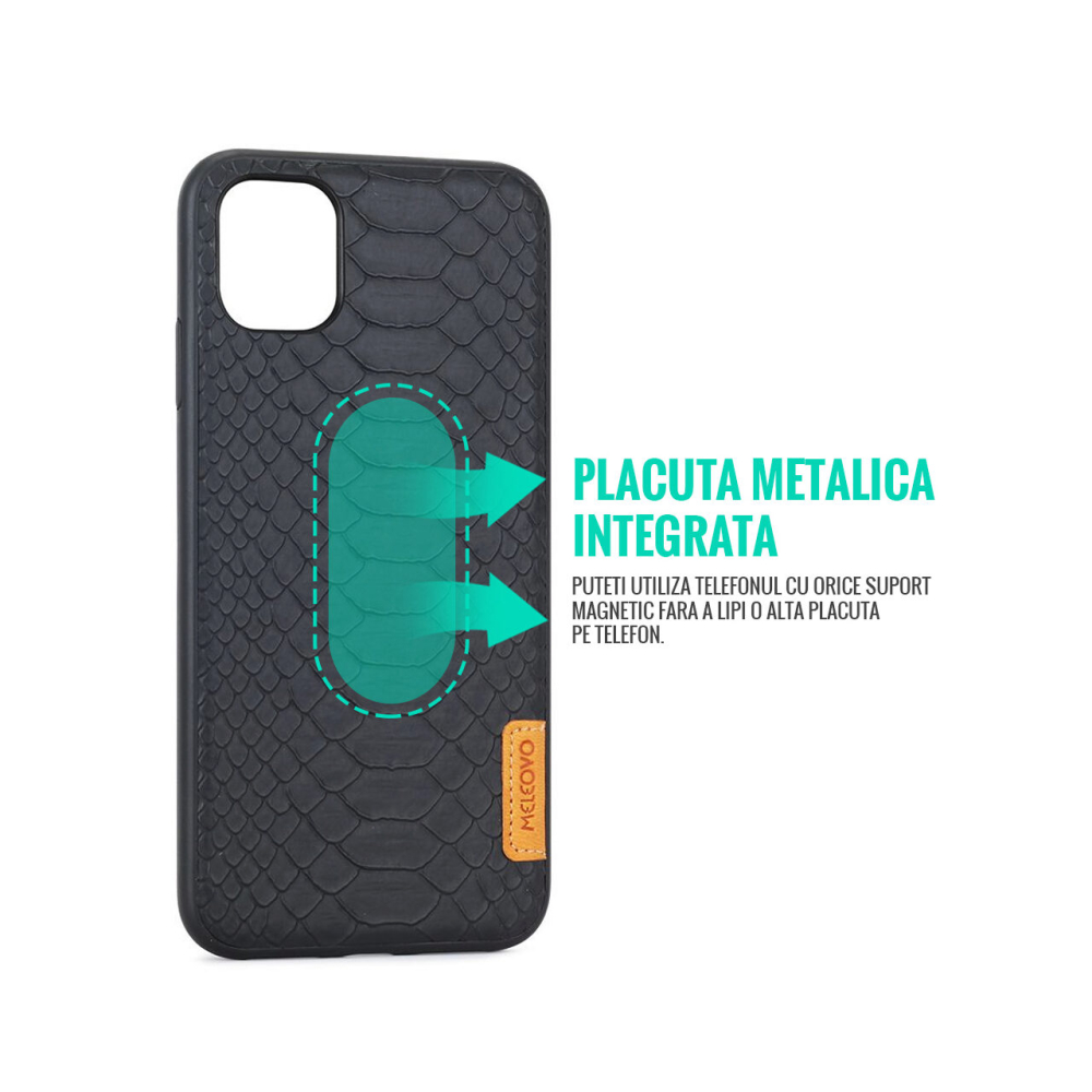 Husa iPhone 11 Pro Meleovo Python Black (placuta metalica integrata) [3]