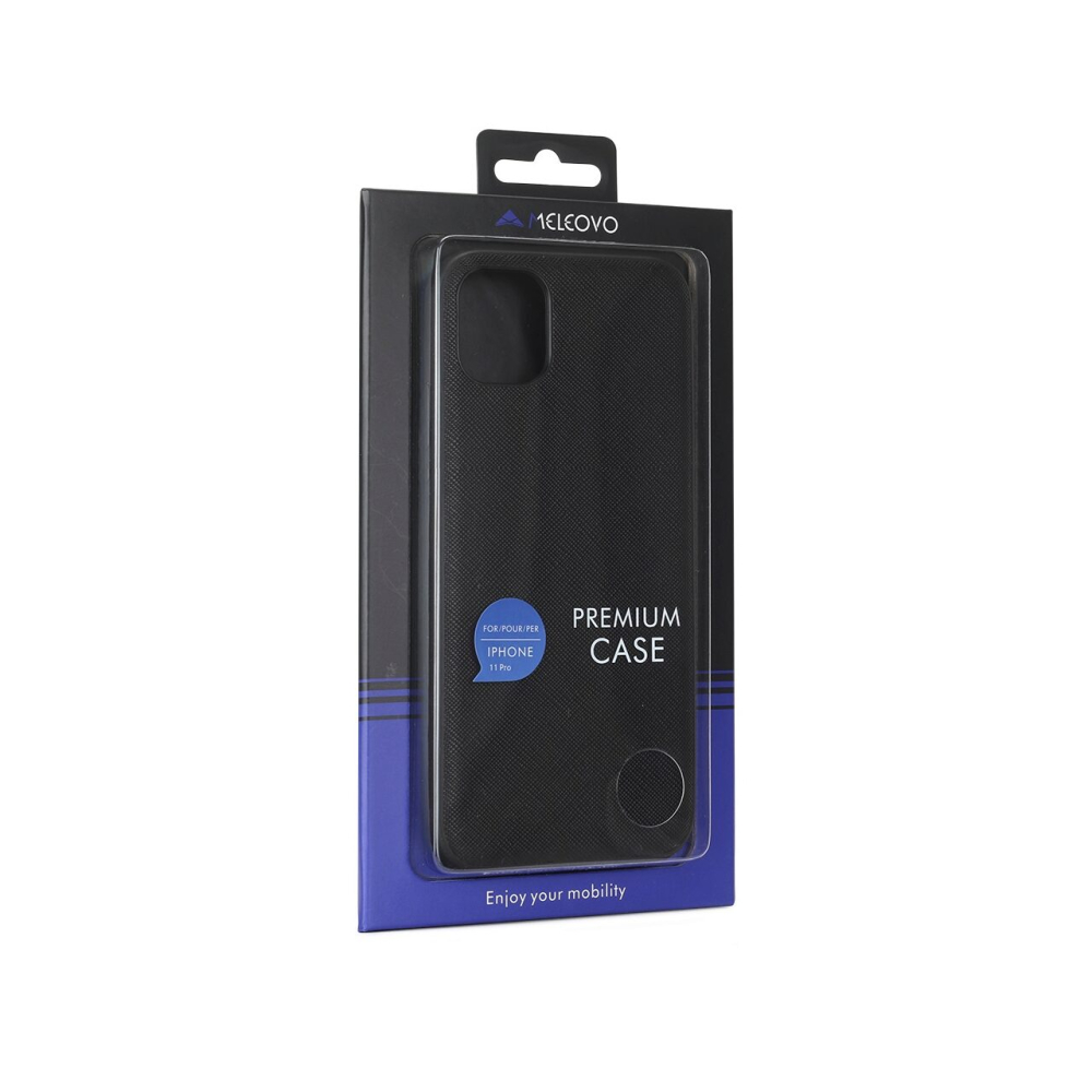 Husa iPhone 11 Pro Meleovo Saffiano Magnetic Black (placuta metalica integrata) [2]