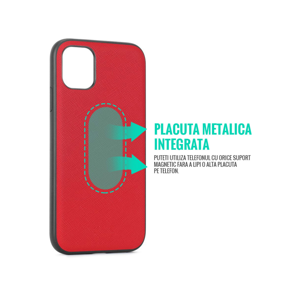 Husa iPhone 11 Pro Meleovo Saffiano Magnetic Red (placuta metalica integrata) [3]