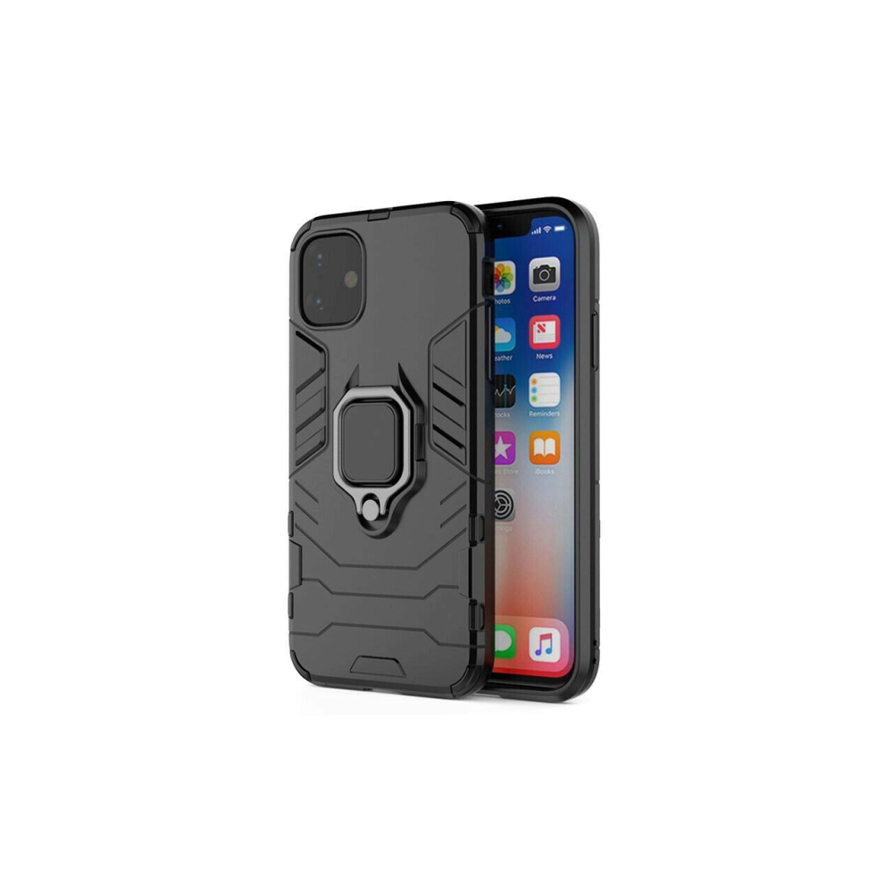 Husa iPhone 12 / 12 Pro Lemontti Ring Armor Kickstand Negru [3]