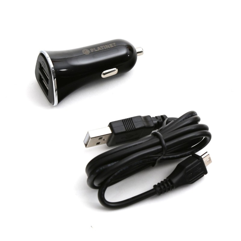Incarcator auto Platinet PLCR3B 43721, 3x USB, incarcare rapida 5.2A, cablu 1m micro USB, negru [2]