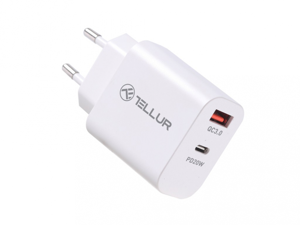 Încărcător priză Tellur PDHC101 cu două porturi, PD 20W + QC3.0 18W, alb [3]