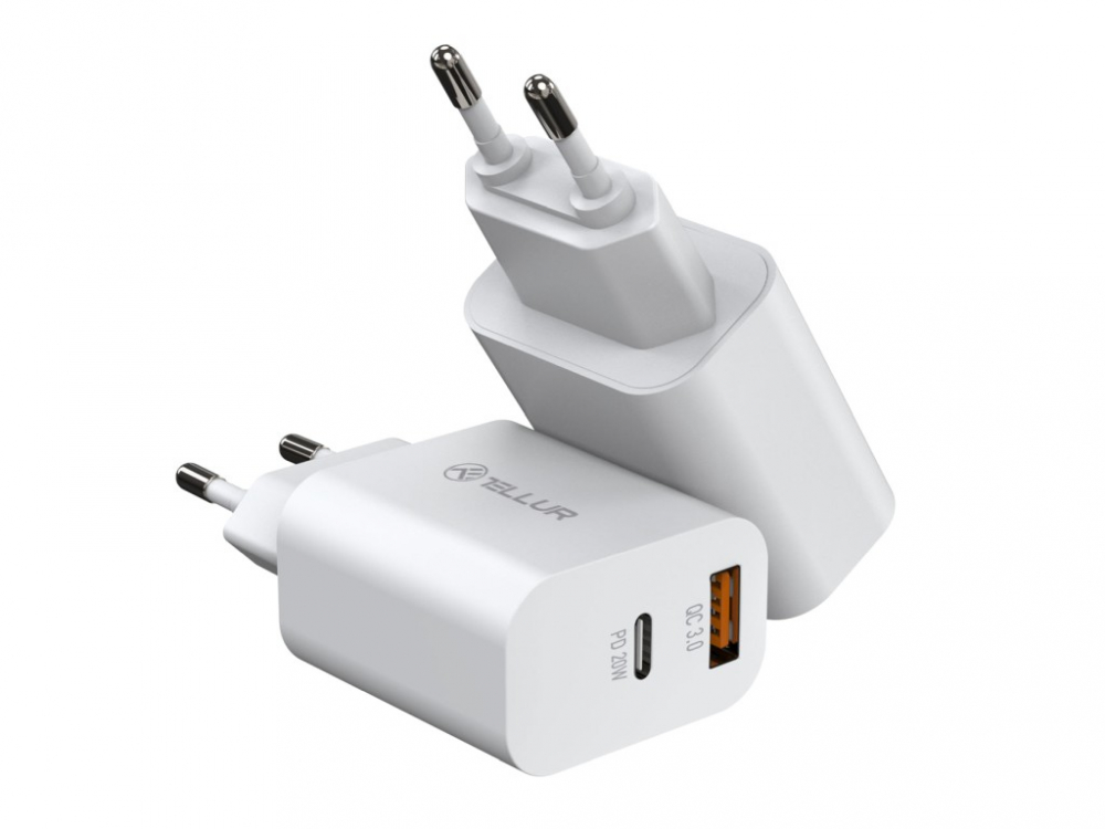 Încărcător priză Tellur PDHC101 cu două porturi, PD 20W + QC3.0 18W, alb [4]