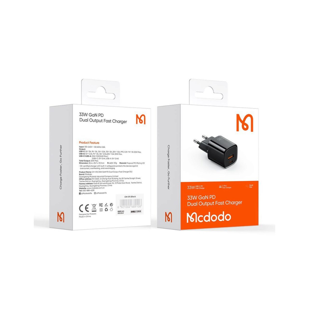 Incarcator Retea Mcdodo Nano Series Dual USB PD+QC 33W Black [2]