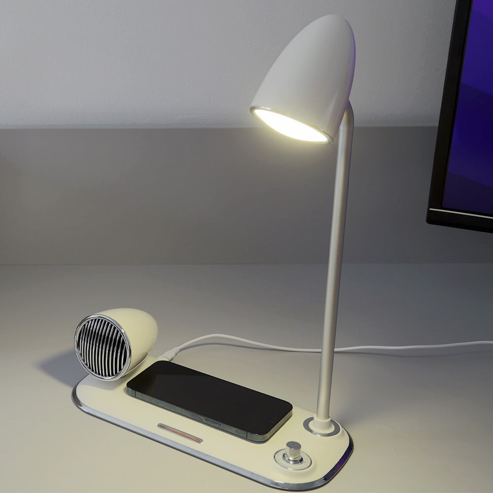 Încărcător wireless birou Tellur, 15W, Boxă Bluetooth 5W, Lampă de birou, Tellur Nostalgia, Alb [4]