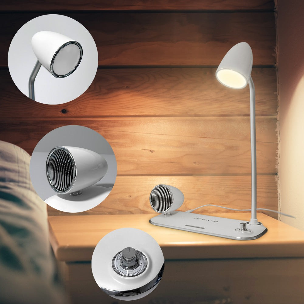 Încărcător wireless birou Tellur, 15W, Boxă Bluetooth 5W, Lampă de birou, Tellur Nostalgia, Alb [2]